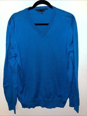 GAP Men's 100% Cotton V-Neck Sweater - Teal Blue